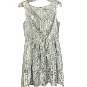 Mac+Jac Girls White and Silver Midi Dress V-Neck Short Sleeve Size Medium